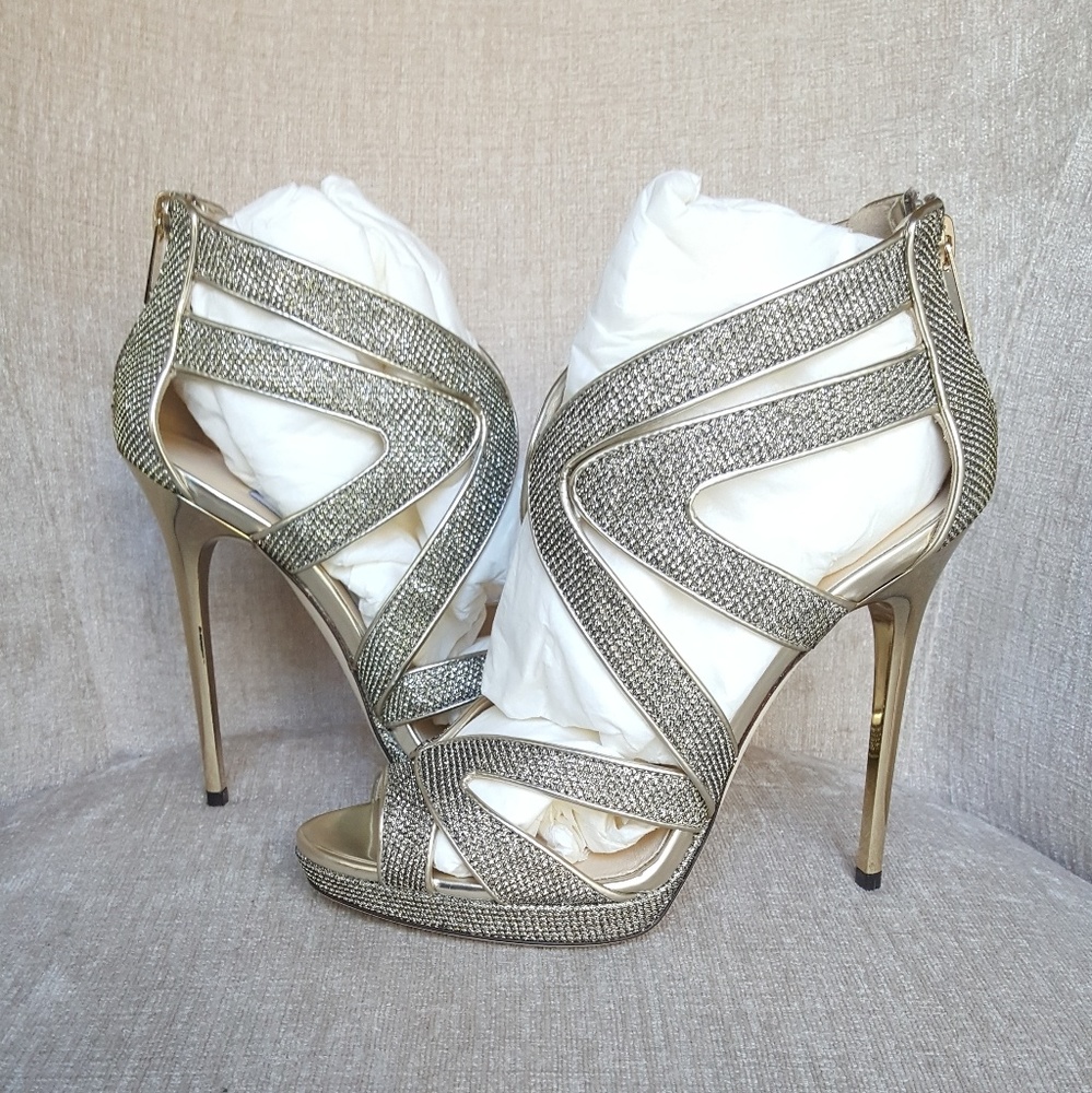 NIB Jimmy Choo Bronze Lame Collar Pumps